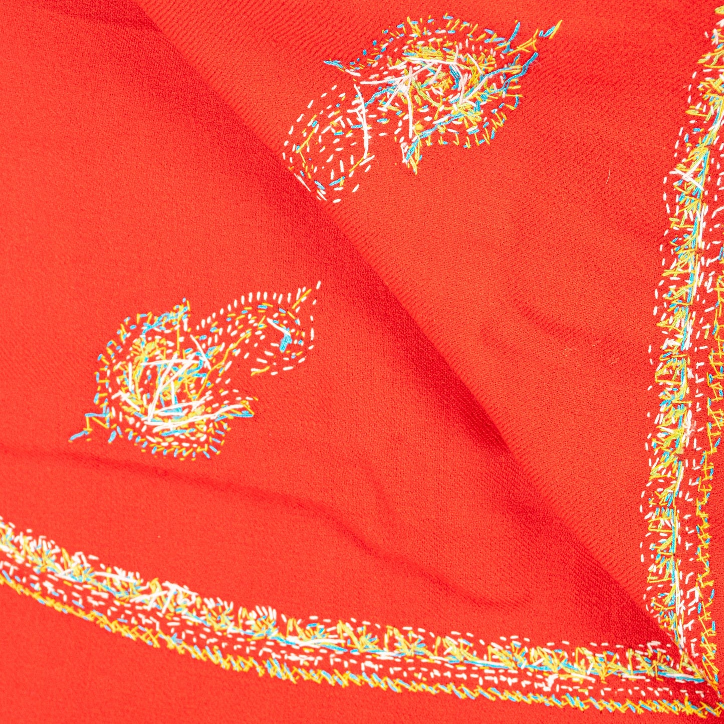 Sanskriti Vintage Long Red Pure Woolen Shawl Hand Embroidered Suzani Neck Stole