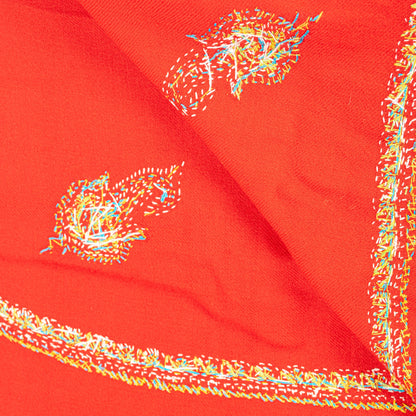 Sanskriti Vintage Long Red Pure Woolen Shawl Hand Embroidered Suzani Neck Stole