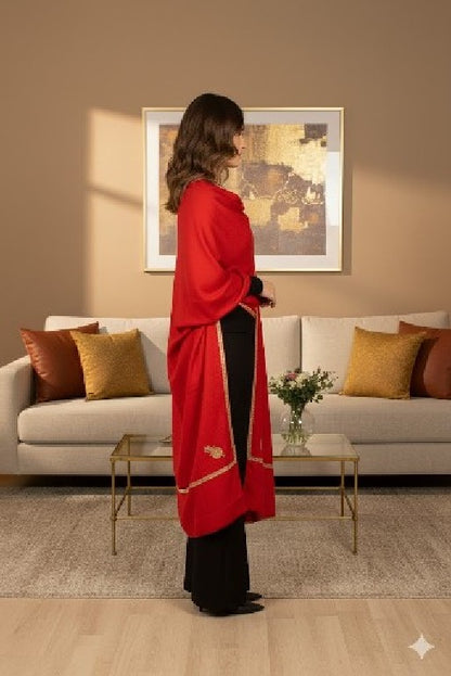 Sanskriti Vintage Long Red Pure Woolen Shawl Hand Embroidered Suzani Neck Stole