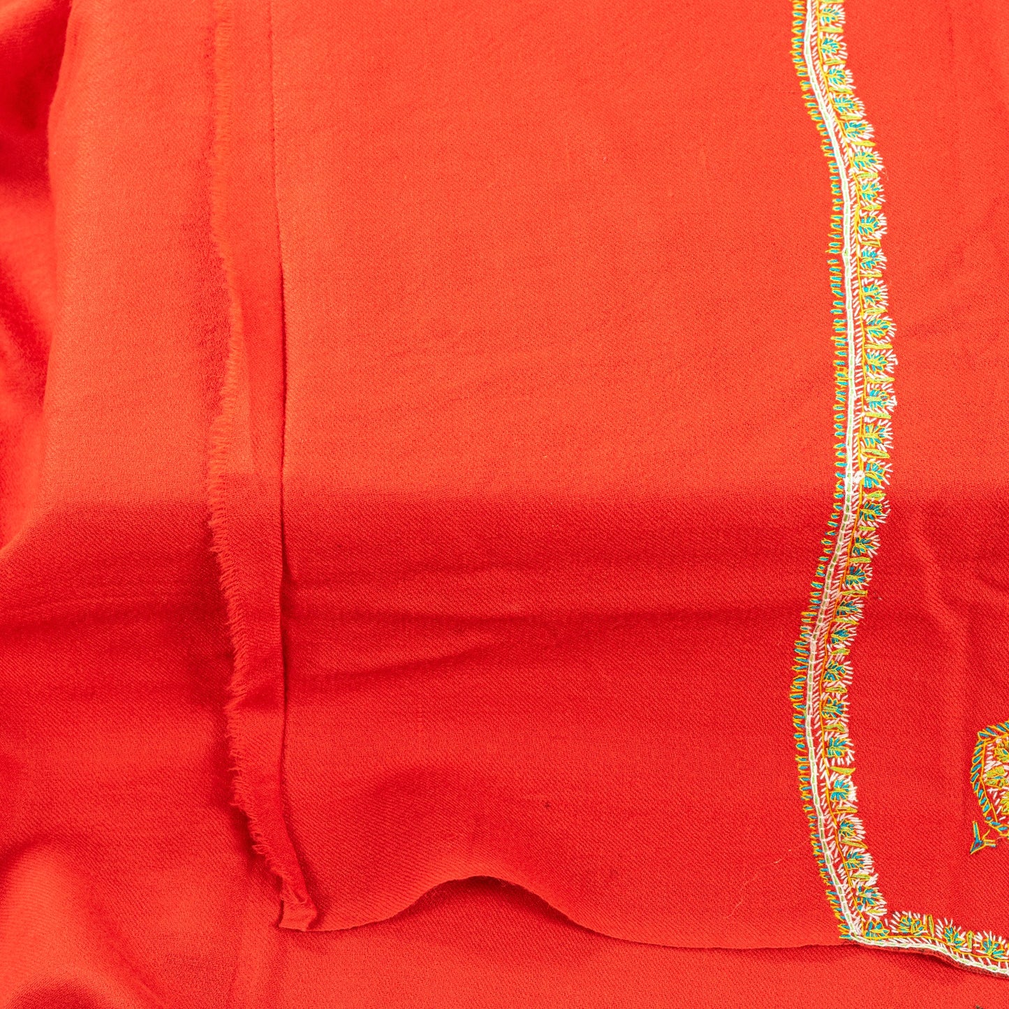 Sanskriti Vintage Long Red Pure Woolen Shawl Hand Embroidered Suzani Neck Stole