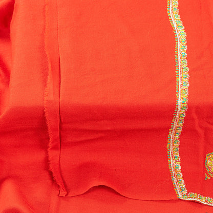 Sanskriti Vintage Long Red Pure Woolen Shawl Hand Embroidered Suzani Neck Stole