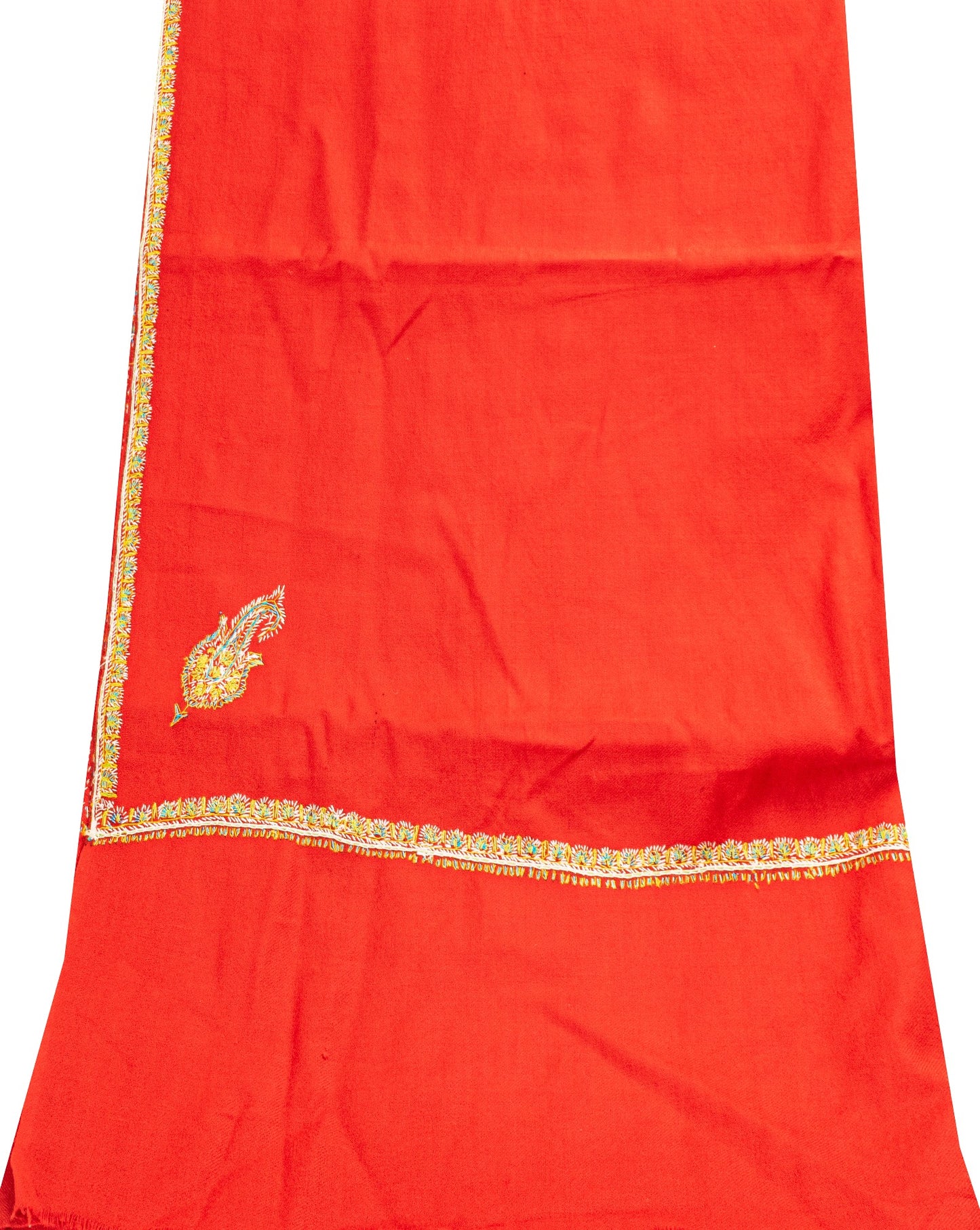 Sanskriti Vintage Long Red Pure Woolen Shawl Hand Embroidered Suzani Neck Stole