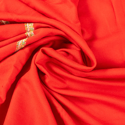 Sanskriti Vintage Long Red Pure Woolen Shawl Hand Embroidered Suzani Neck Stole