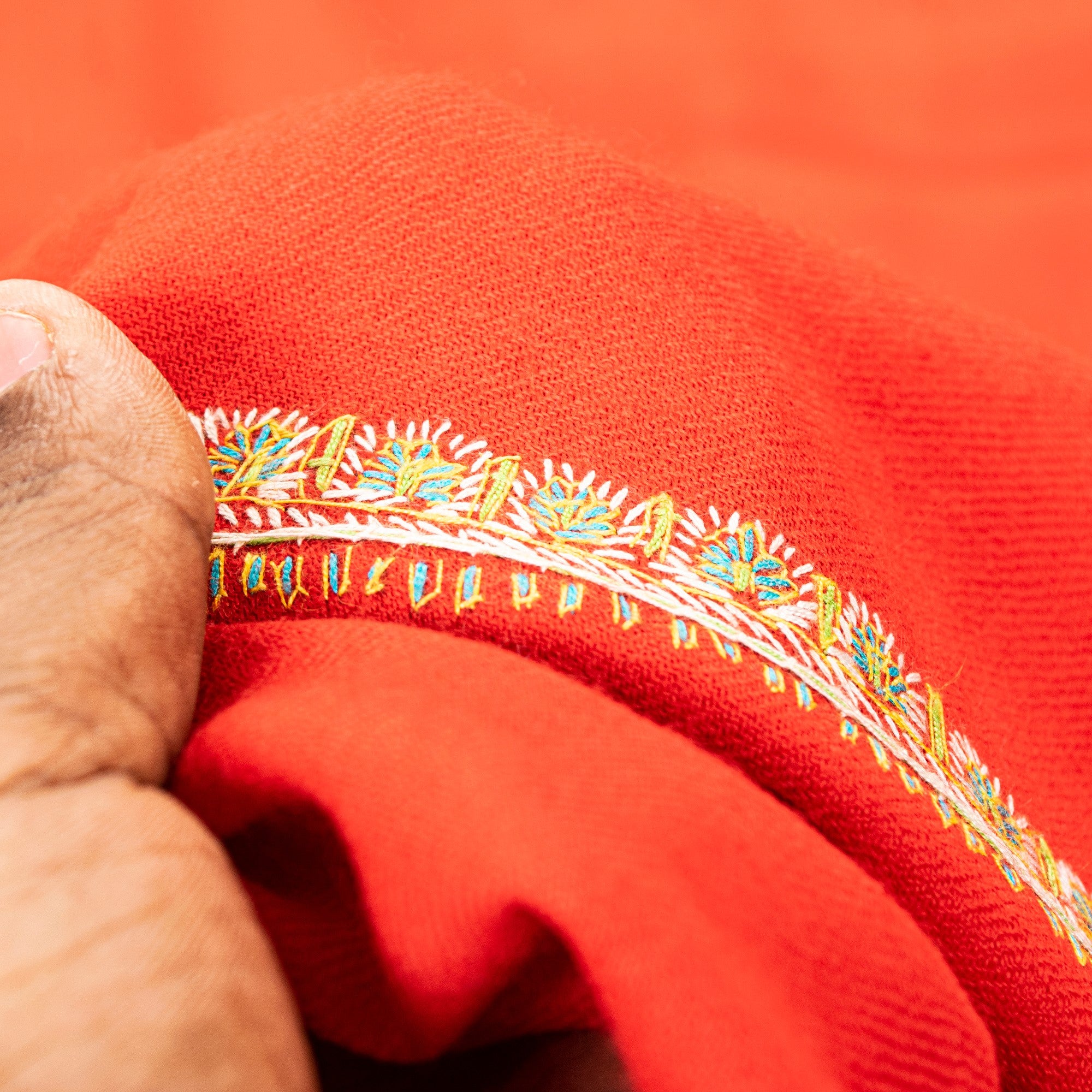 Sanskriti Vintage Long Red Pure Woolen Shawl Hand Embroidered Suzani Neck Stole