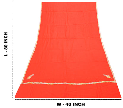 Sanskriti Vintage Long Red Pure Woolen Shawl Hand Embroidered Suzani Neck Stole
