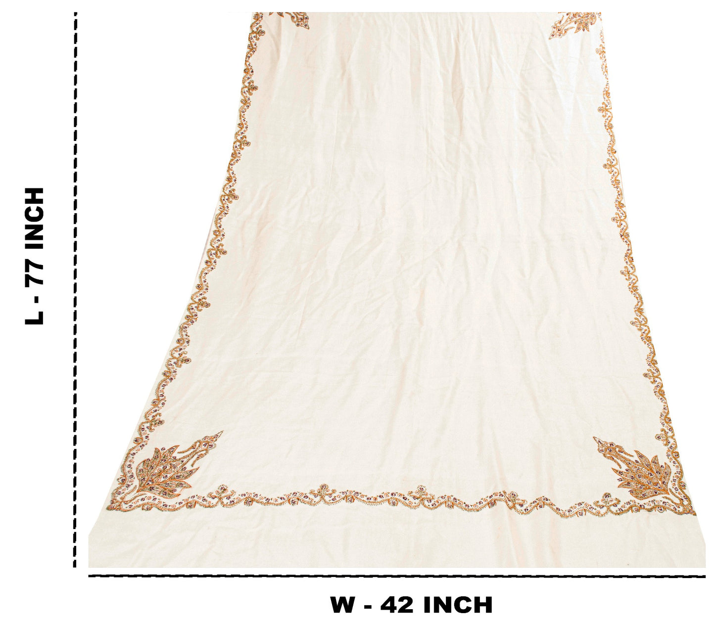 Sanskriti Vintage Long White Pure Woolen Hand Embroidery Suzani Head Shawl Stole