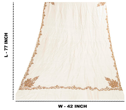 Sanskriti Vintage Long White Pure Woolen Hand Embroidery Suzani Head Shawl Stole