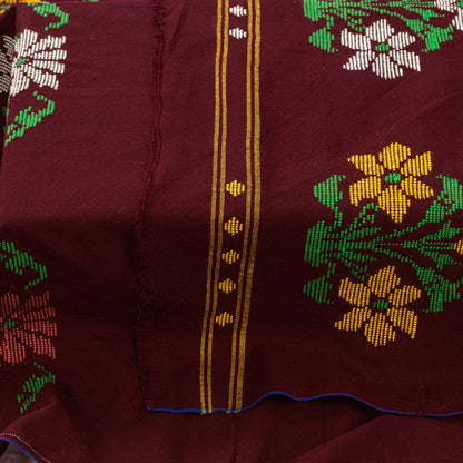 Sanskriti Vintage Long Dark Red Pure Woolen Shawl Hand Embroidered Head Stole