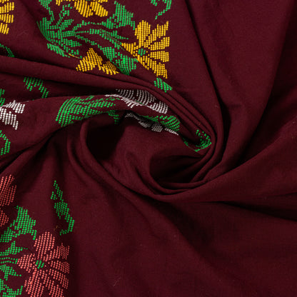 Sanskriti Vintage Long Dark Red Pure Woolen Shawl Hand Embroidered Head Stole