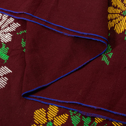 Sanskriti Vintage Long Dark Red Pure Woolen Shawl Hand Embroidered Head Stole