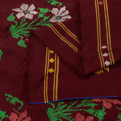 Sanskriti Vintage Long Dark Red Pure Woolen Shawl Hand Embroidered Head Stole