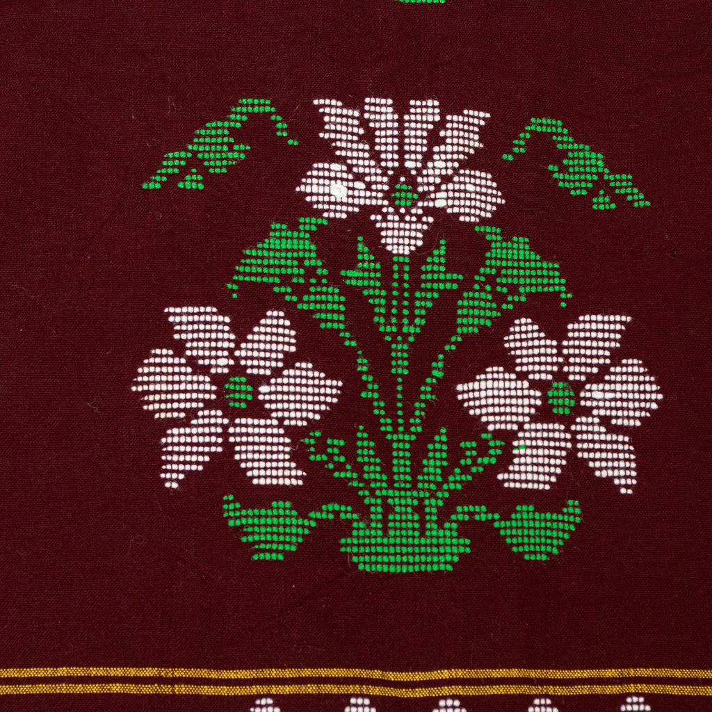 Sanskriti Vintage Long Dark Red Pure Woolen Shawl Hand Embroidered Head Stole