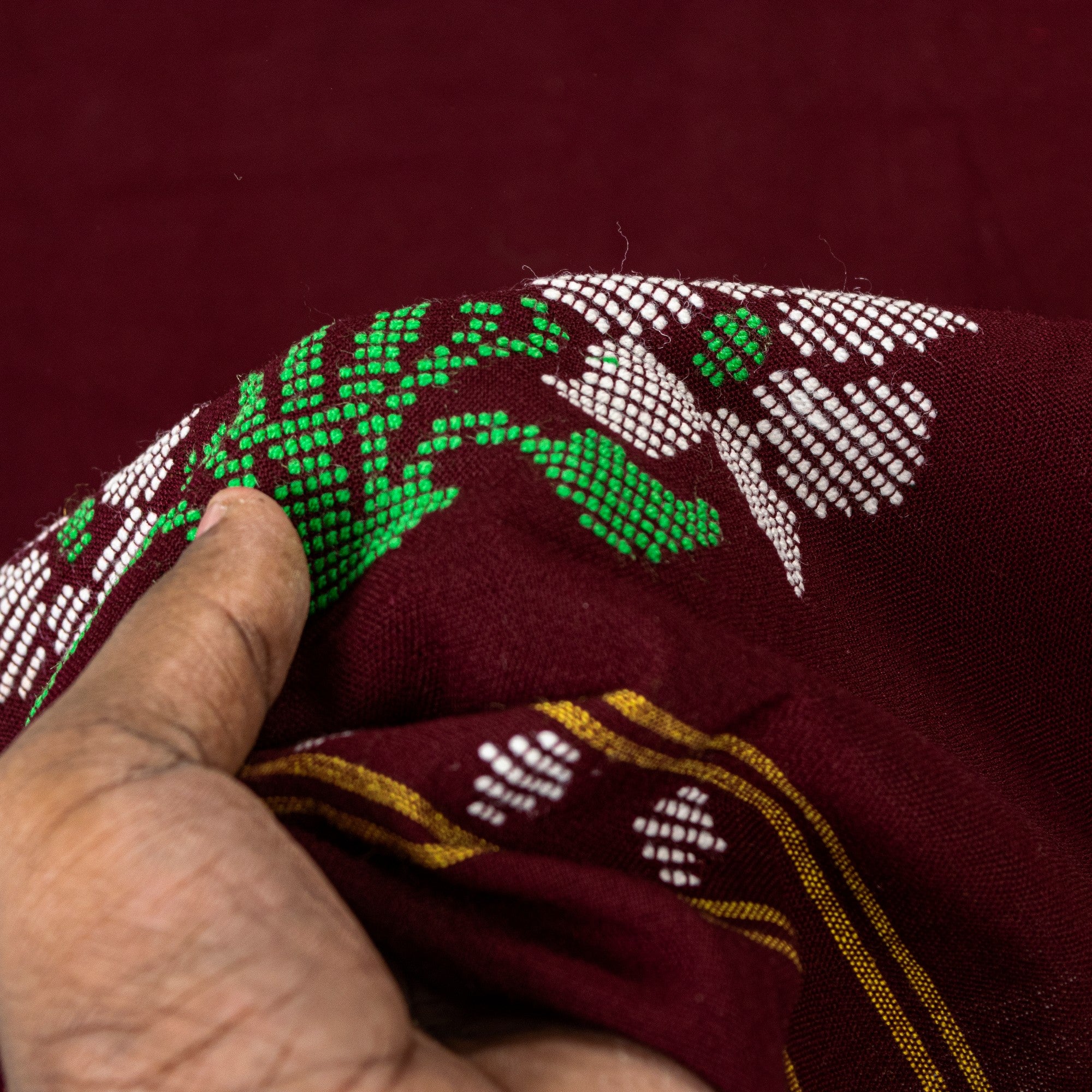 Sanskriti Vintage Long Dark Red Pure Woolen Shawl Hand Embroidered Head Stole