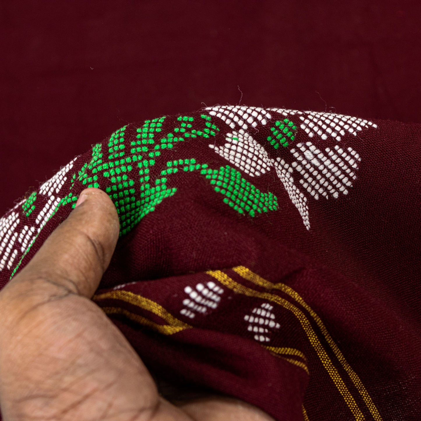 Sanskriti Vintage Long Dark Red Pure Woolen Shawl Hand Embroidered Head Stole