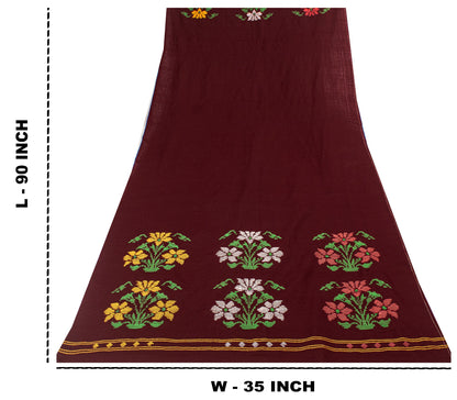 Sanskriti Vintage Long Dark Red Pure Woolen Shawl Hand Embroidered Head Stole