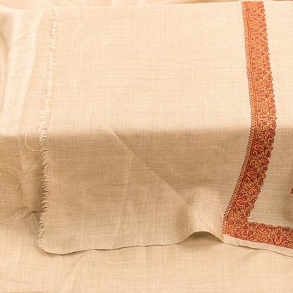 Sanskriti Vintage Long Ivory Pure Woolen Shawl Hand Embroidered Suzani NeckStole