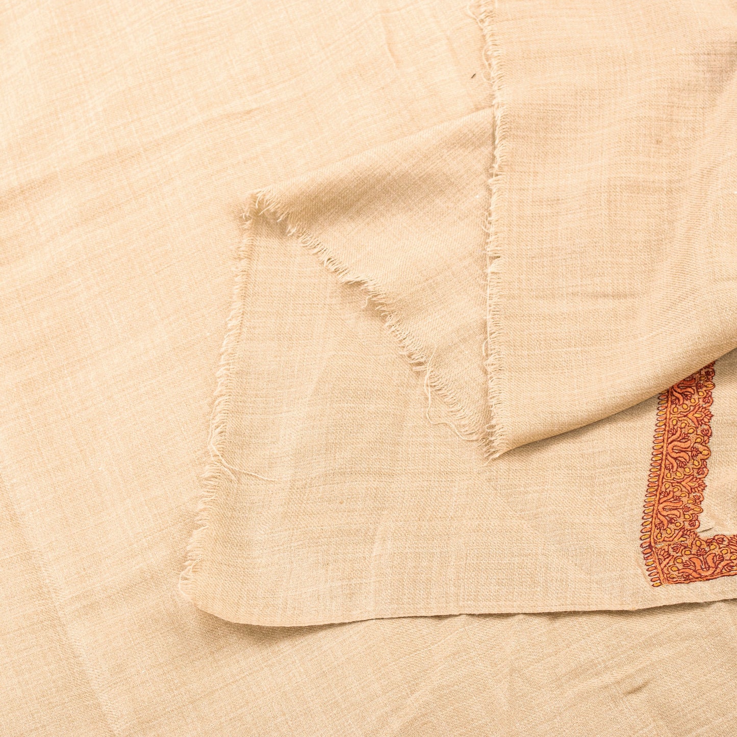 Sanskriti Vintage Long Ivory Pure Woolen Shawl Hand Embroidered Suzani NeckStole