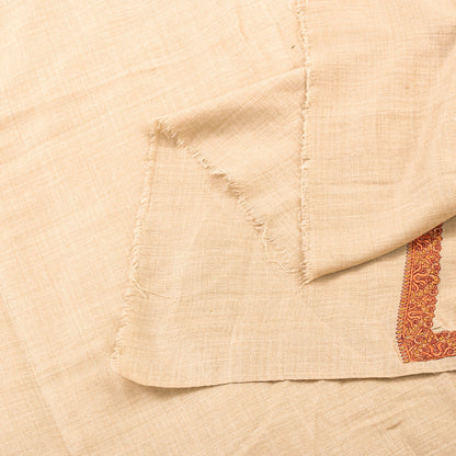 Sanskriti Vintage Long Ivory Pure Woolen Shawl Hand Embroidered Suzani NeckStole