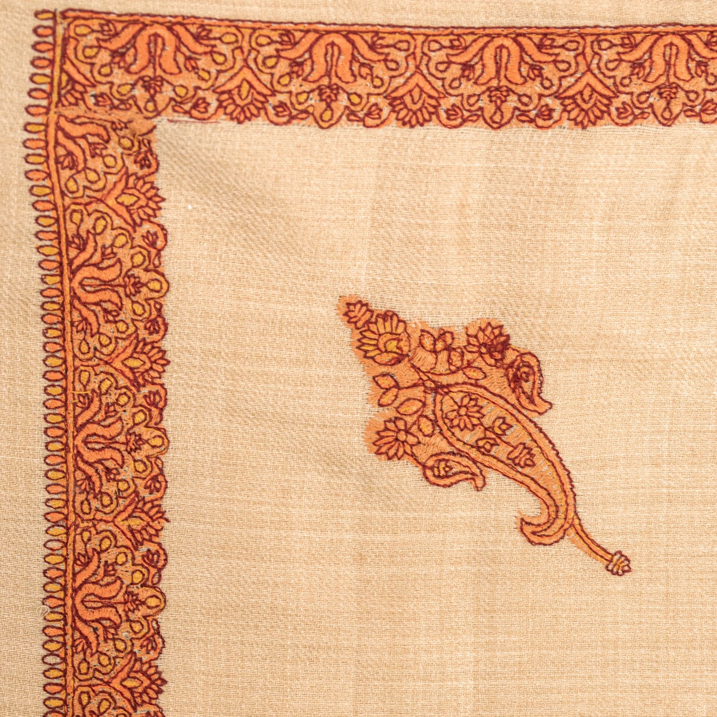 Sanskriti Vintage Long Ivory Pure Woolen Shawl Hand Embroidered Suzani NeckStole