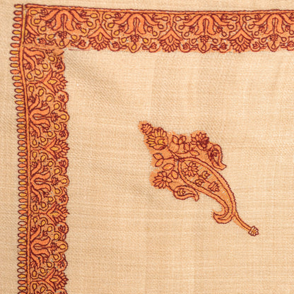 Sanskriti Vintage Long Ivory Pure Woolen Shawl Hand Embroidered Suzani NeckStole