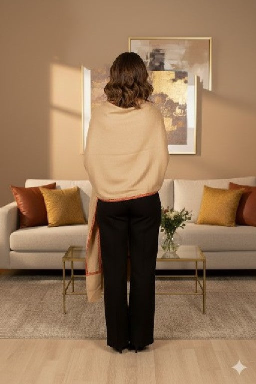 Sanskriti Vintage Long Ivory Pure Woolen Shawl Hand Embroidered Suzani NeckStole