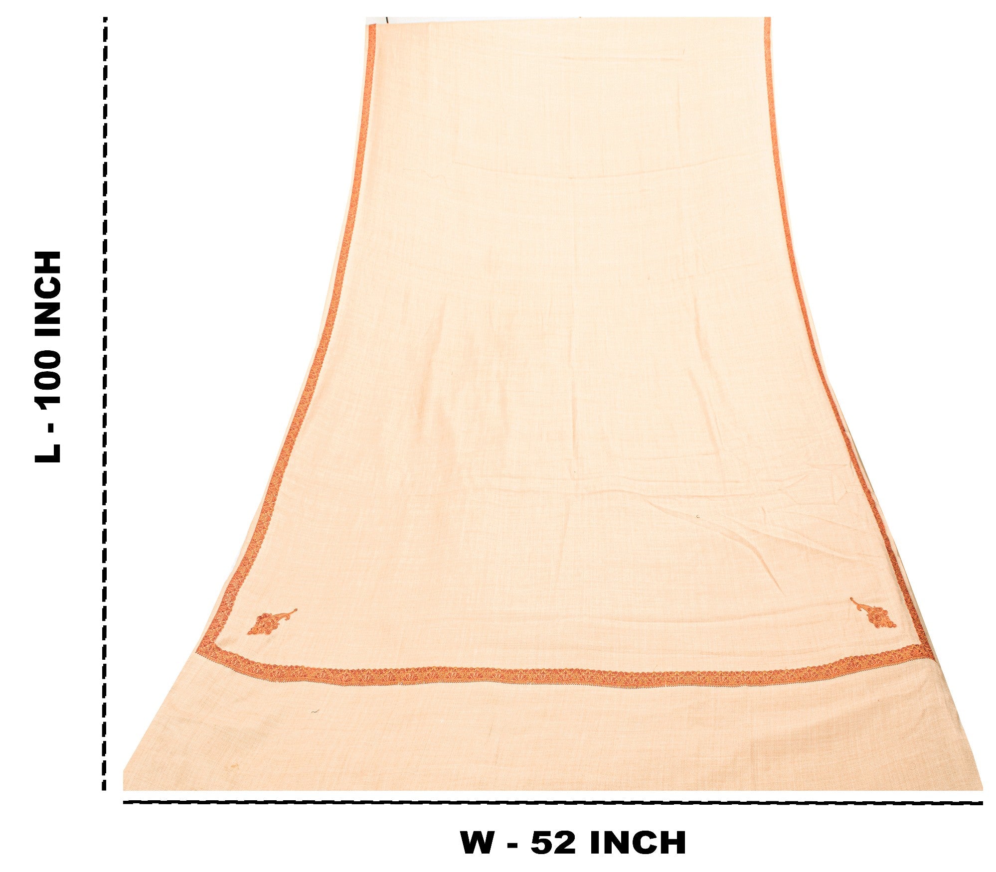 Sanskriti Vintage Long Ivory Pure Woolen Shawl Hand Embroidered Suzani NeckStole