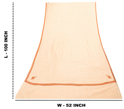 Sanskriti Vintage Long Ivory Pure Woolen Shawl Hand Embroidered Suzani NeckStole