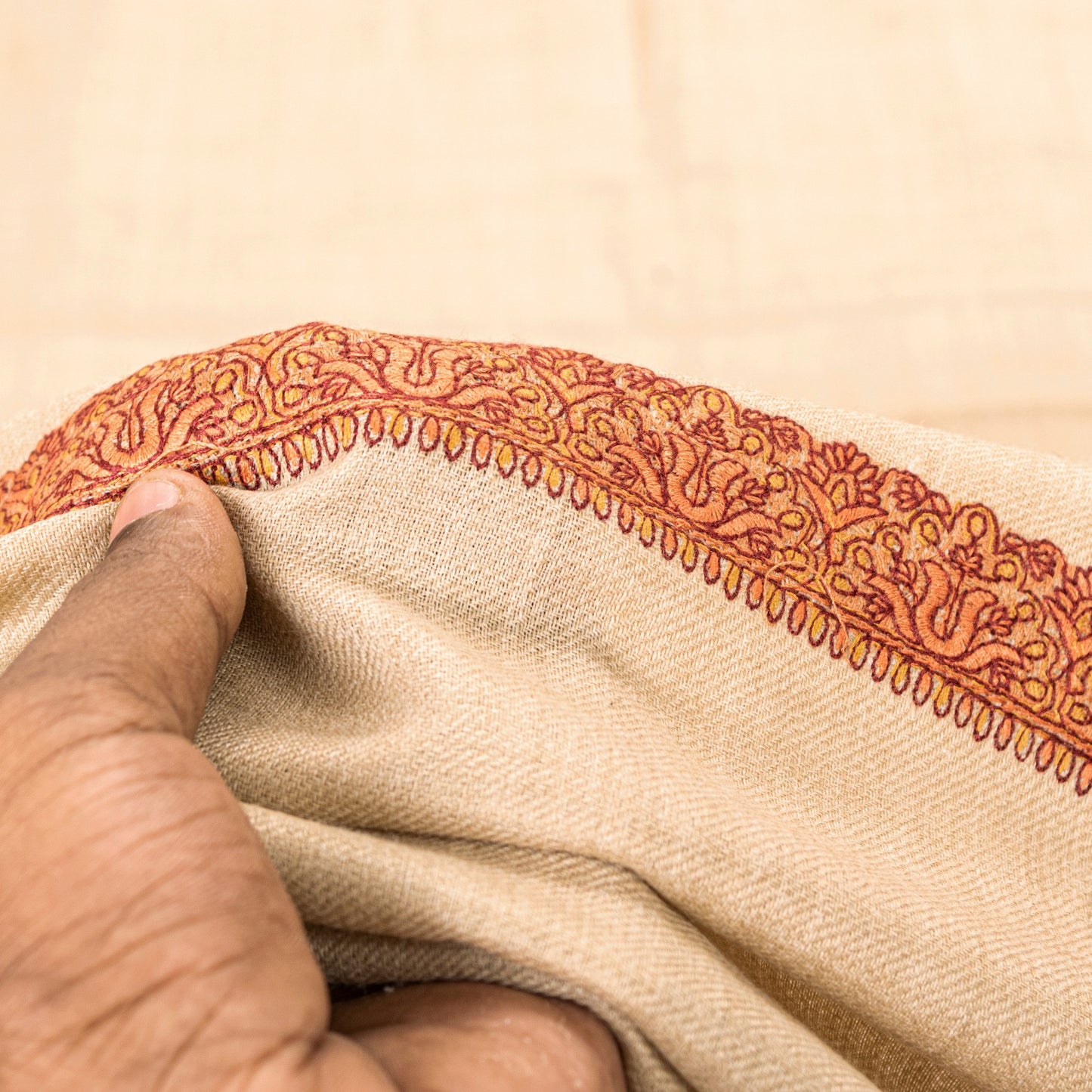 Sanskriti Vintage Long Ivory Pure Woolen Shawl Hand Embroidered Suzani NeckStole