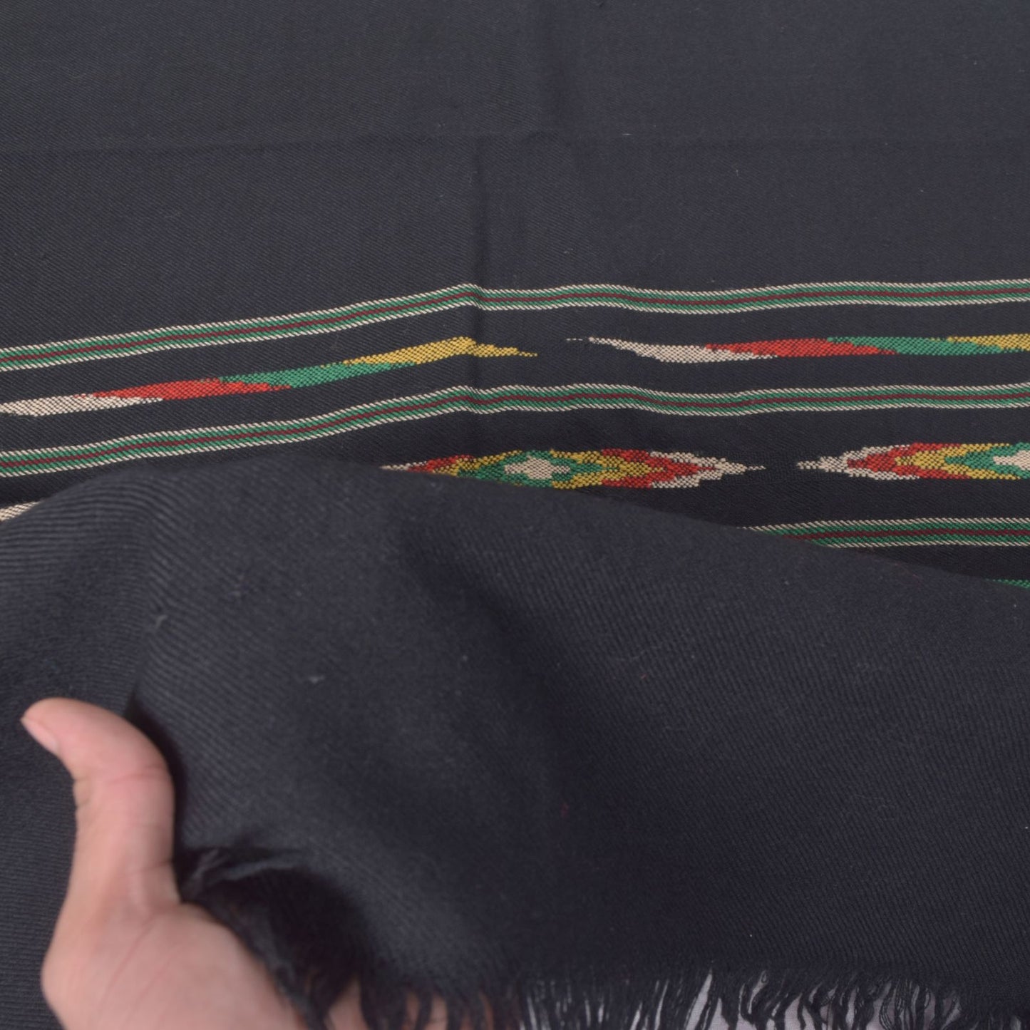 Sanskriti Vintage Black Soft Pure Wool Shawl Kullu Hand Woven/Loom Stole Scarf