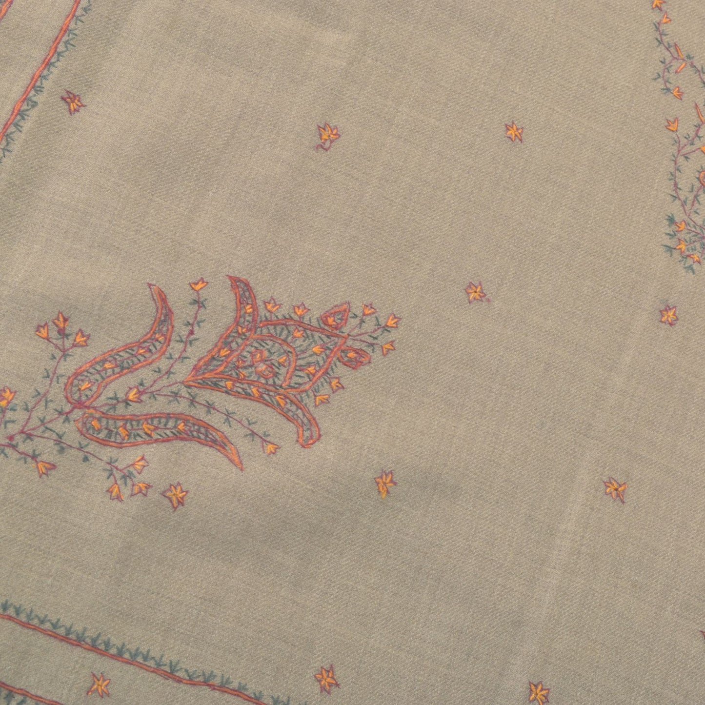 Sanskriti Vintage Gray Pure Wool Shawl Hand Embroidered Suzani Stole Scarf Wrap