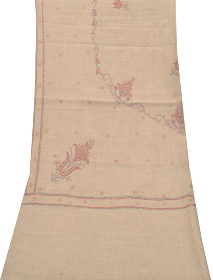 Sanskriti Vintage Gray Pure Wool Shawl Hand Embroidered Suzani Stole Scarf Wrap