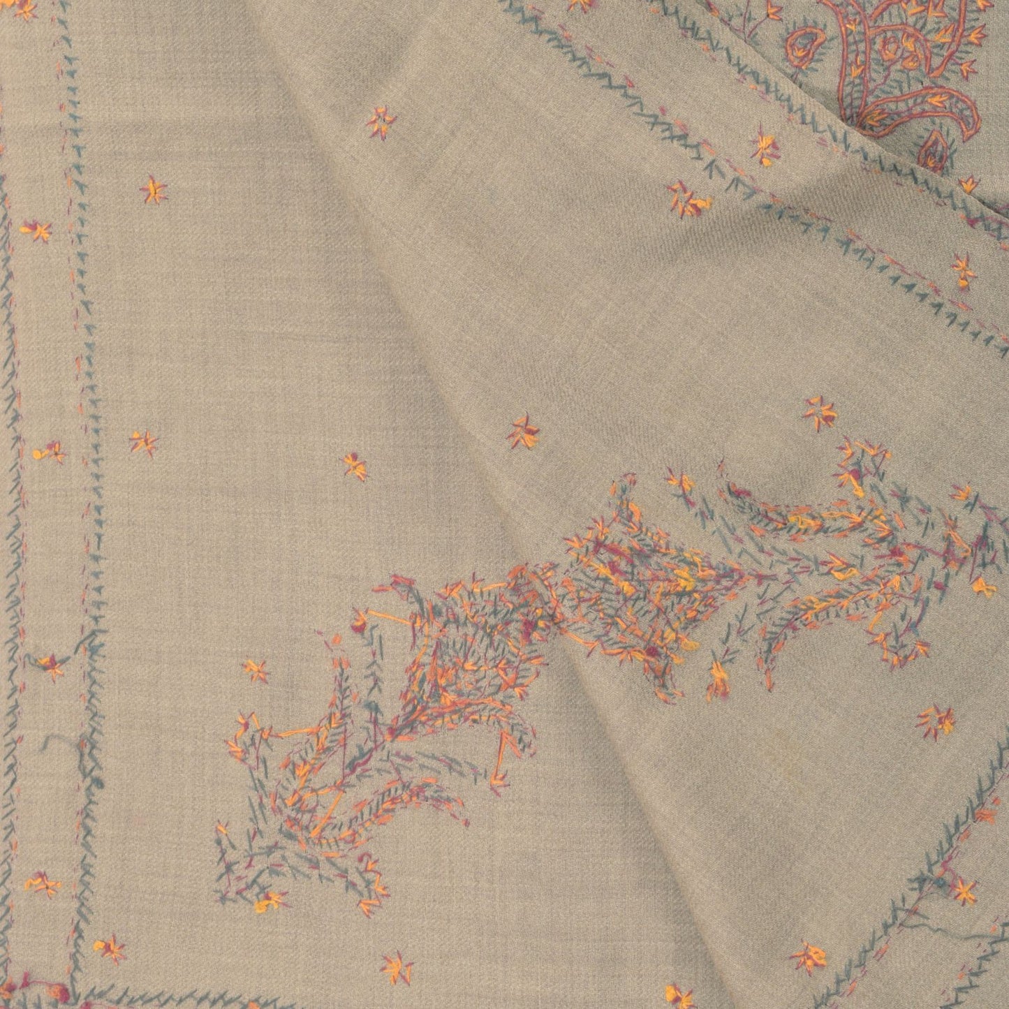 Sanskriti Vintage Gray Pure Wool Shawl Hand Embroidered Suzani Stole Scarf Wrap