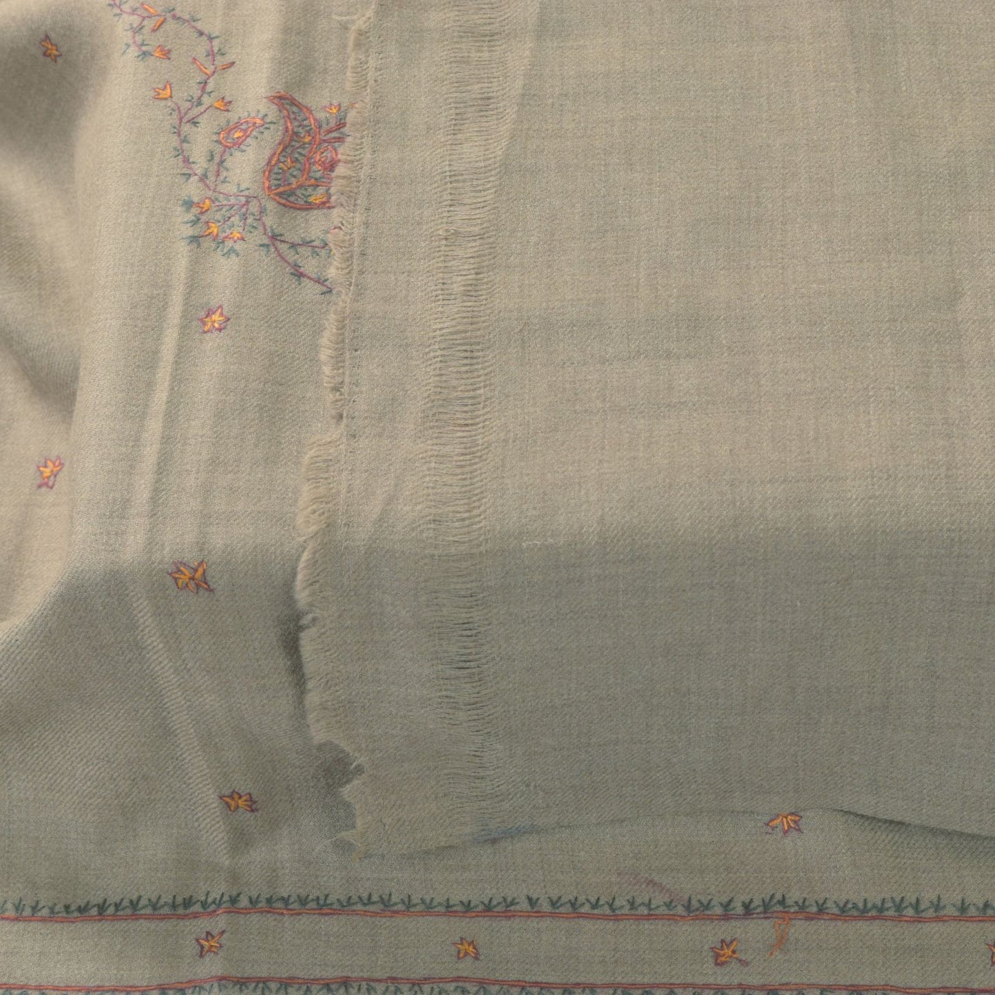 Sanskriti Vintage Gray Pure Wool Shawl Hand Embroidered Suzani Stole Scarf Wrap