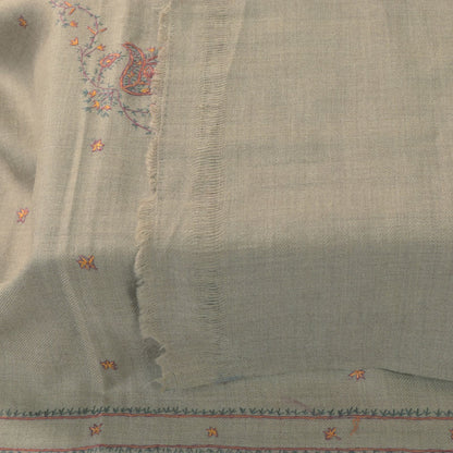 Sanskriti Vintage Gray Pure Wool Shawl Hand Embroidered Suzani Stole Scarf Wrap