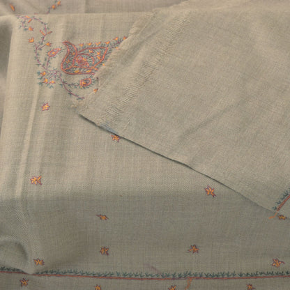 Sanskriti Vintage Gray Pure Wool Shawl Hand Embroidered Suzani Stole Scarf Wrap