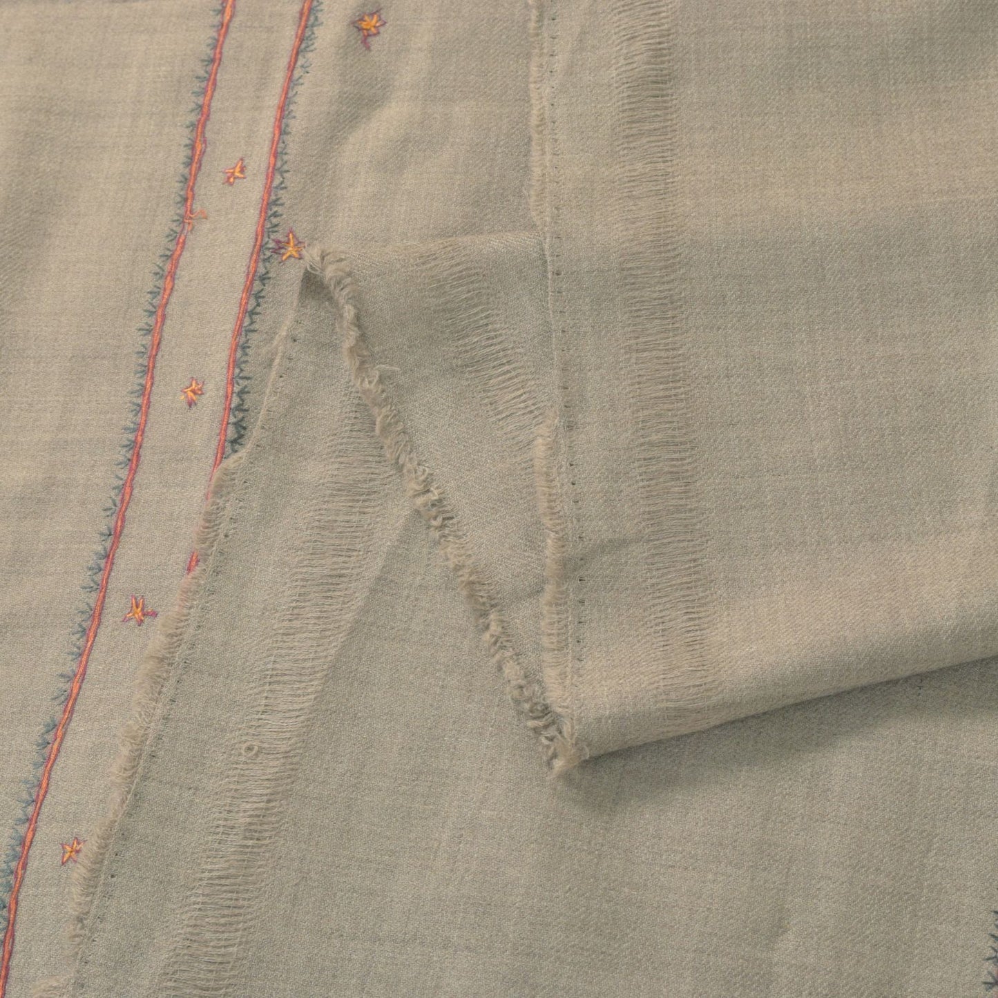 Sanskriti Vintage Gray Pure Wool Shawl Hand Embroidered Suzani Stole Scarf Wrap