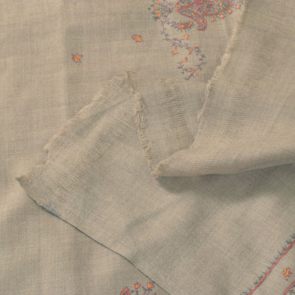 Sanskriti Vintage Gray Pure Wool Shawl Hand Embroidered Suzani Stole Scarf Wrap