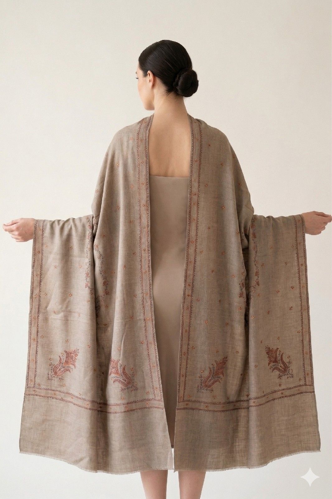 Sanskriti Vintage Gray Pure Wool Shawl Hand Embroidered Suzani Stole Scarf Wrap