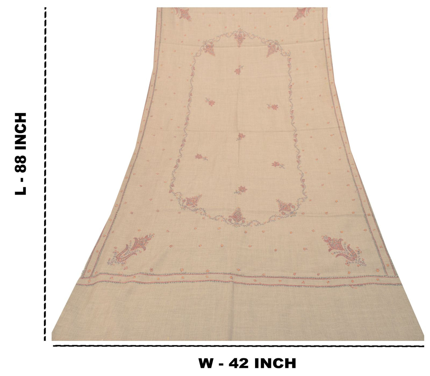 Sanskriti Vintage Gray Pure Wool Shawl Hand Embroidered Suzani Stole Scarf Wrap