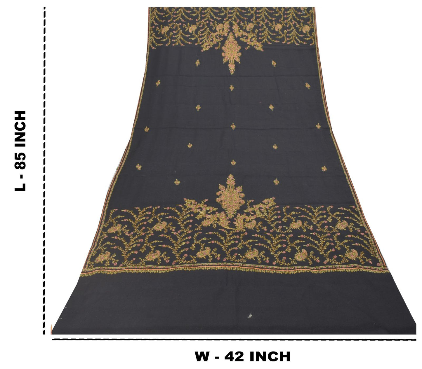 Sanskriti Vintage Black Pure Wool Shawl Hand Embroidered Suzani Stole Wrap Veil
