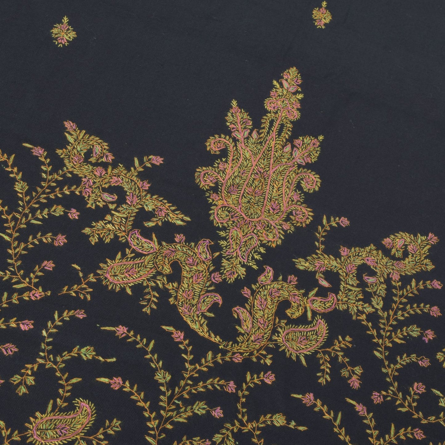 Sanskriti Vintage Black Pure Wool Shawl Hand Embroidered Suzani Stole Wrap Veil