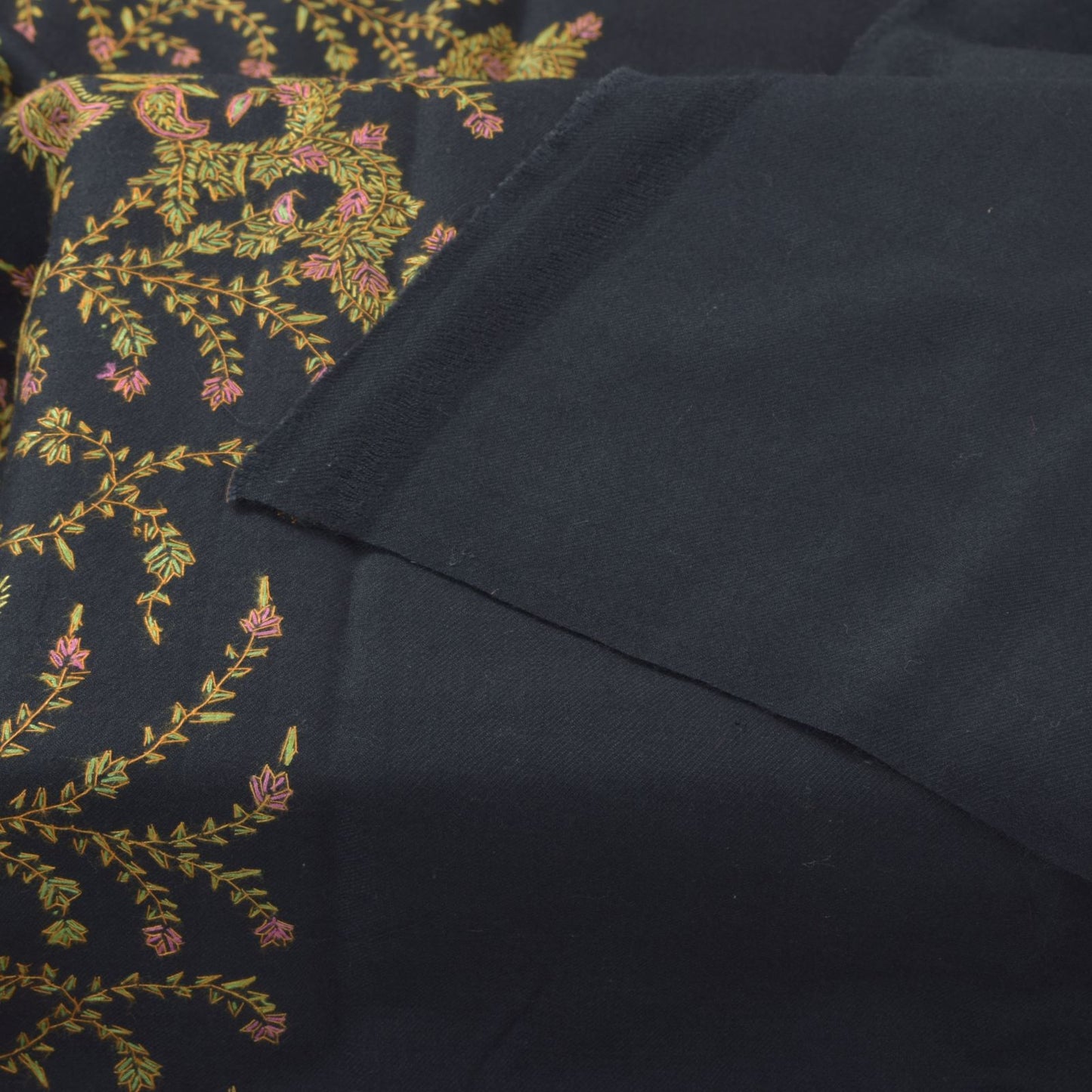 Sanskriti Vintage Black Pure Wool Shawl Hand Embroidered Suzani Stole Wrap Veil