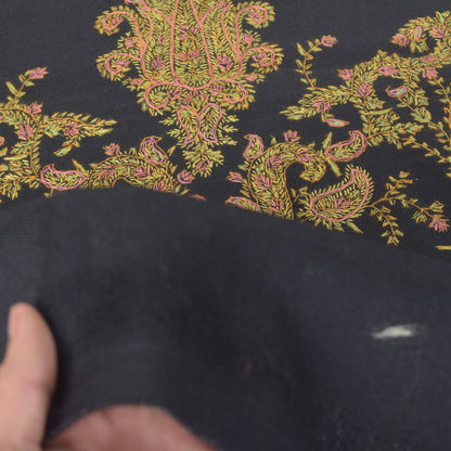 Sanskriti Vintage Black Pure Wool Shawl Hand Embroidered Suzani Stole Wrap Veil