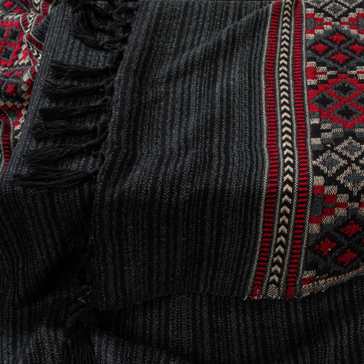 Sanskriti Vintage Long Indian Black Woolen Shawl Hand Woven Scarf Throw Stole