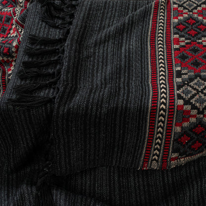 Sanskriti Vintage Long Indian Black Woolen Shawl Hand Woven Scarf Throw Stole