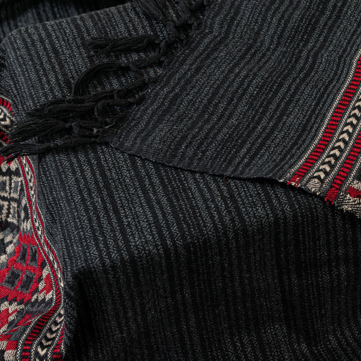 Sanskriti Vintage Long Indian Black Woolen Shawl Hand Woven Scarf Throw Stole