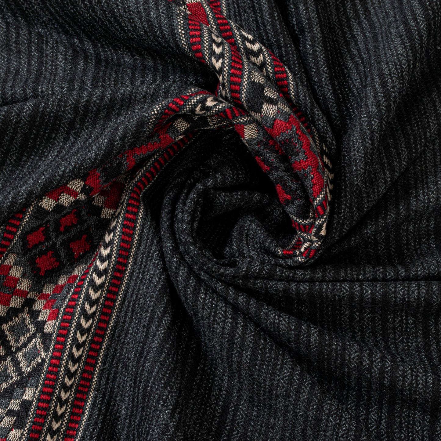 Sanskriti Vintage Long Indian Black Woolen Shawl Hand Woven Scarf Throw Stole