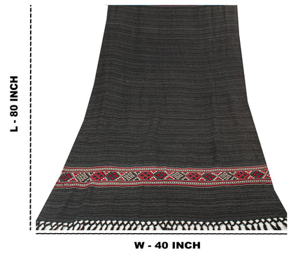 Sanskriti Vintage Long Indian Black Woolen Shawl Hand Woven Scarf Throw Stole