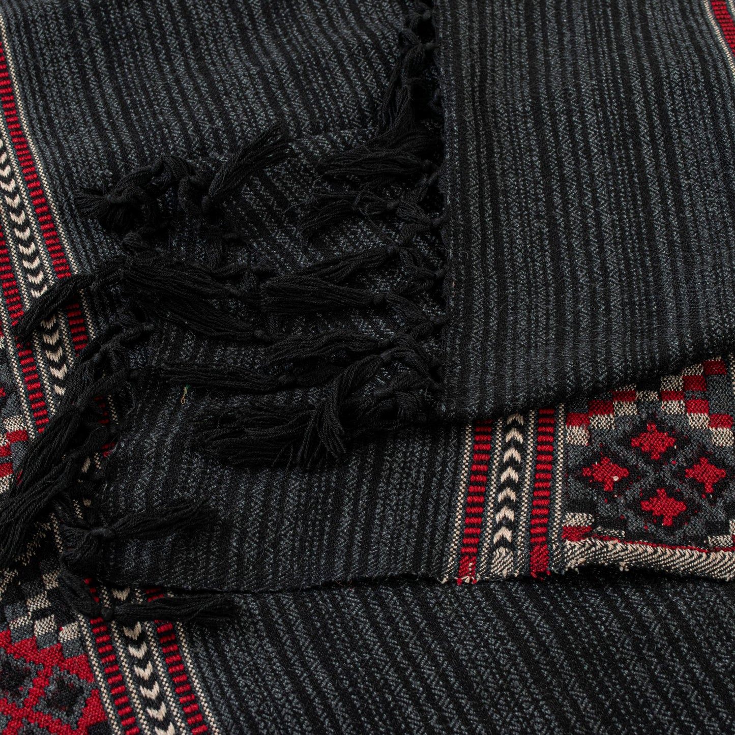 Sanskriti Vintage Long Indian Black Woolen Shawl Hand Woven Scarf Throw Stole