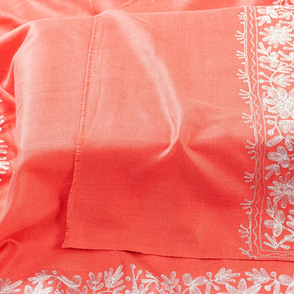 Sanskriti Vintage Long Peach Woolen Shawl Embroidered Aari Work ScarfThrow Stole